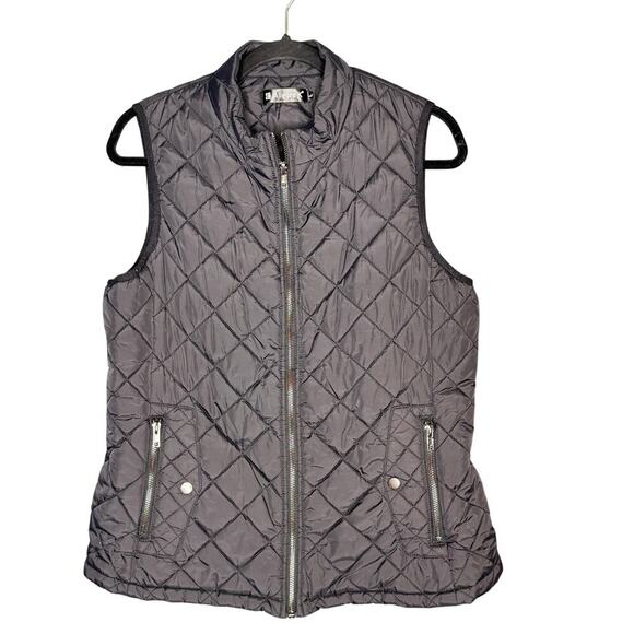 Allegra K Women's sz Large Stand Collar Lightweight Quilted Zipper Vest Black - Picture 2 of 8